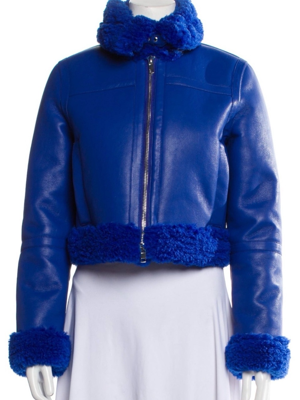 Stand Studio Cropped Royal Blue Faux Shearling Jacket - Women's